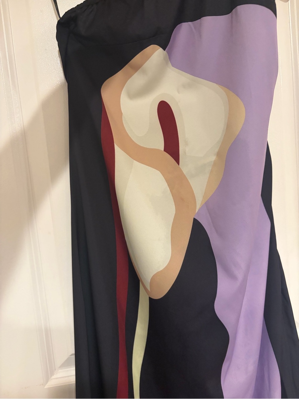Abstract Print Slip Dress in Black, Lavender and Cream